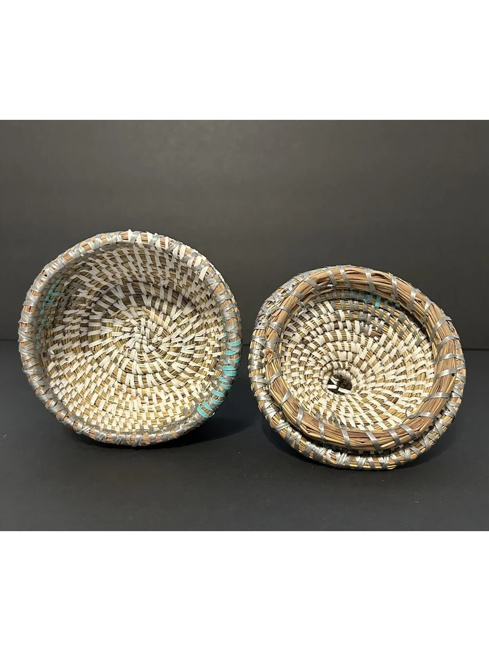 Senegal Hand Woven Small Backet Pot W/ Lid Multicolor Storage Trinket 6